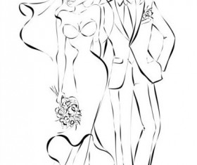 Bride and groom wedding invitation template vector 07