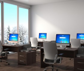 Bright office with snowy window HD picture