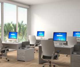 Bright office with window out tropical plants HD picture