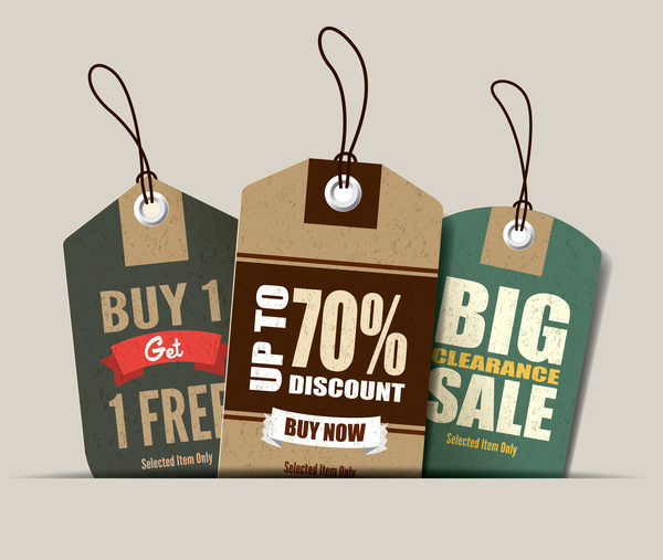 Cardboard sale tags retro vector set 16