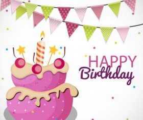 Cartoon birthday cake with color balloons vectors 04