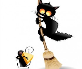 Cats and mouse black cartoon vector