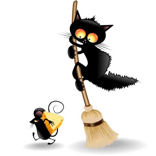 Cats and mouse black cartoon vector