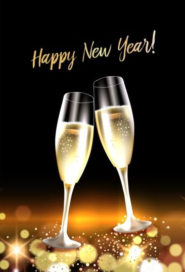 Champaghne glasses with new year background vector 01