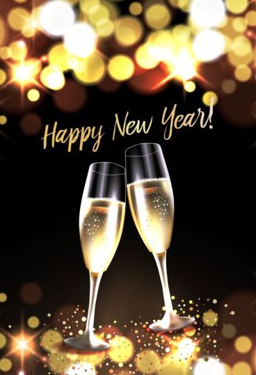 Champaghne glasses with new year background vector 04