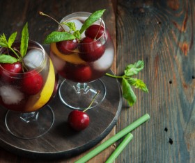 Cherry plus ice drinks HD picture Stock Photo