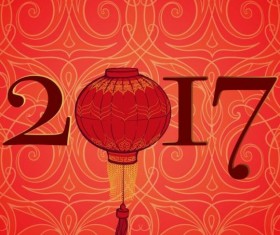 Chinese 2017 New Year red background vector 01