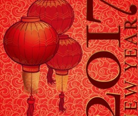 Chinese 2017 New Year red background vector 03