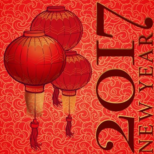 Chinese 2017 New Year red background vector 03