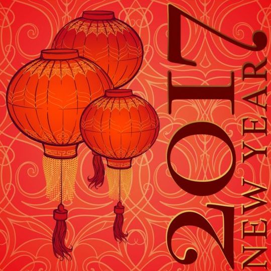 Chinese 2017 New Year red background vector 05