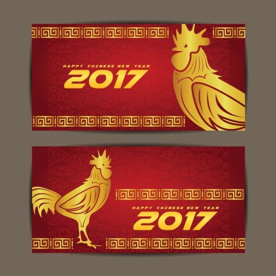 Chinese new year 2017 of rooster vector cards 01