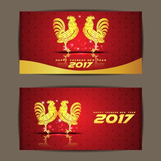 Chinese new year 2017 of rooster vector cards 02