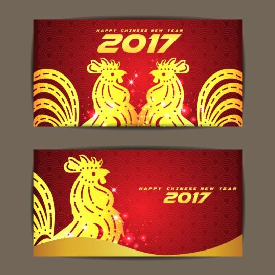 Chinese new year 2017 of rooster vector cards 03