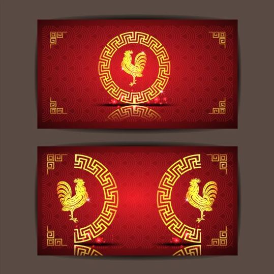 Chinese new year 2017 of rooster vector cards 04