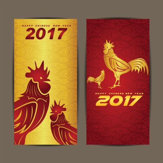 Chinese new year 2017 vertical cards vector 01