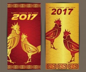 Chinese new year 2017 vertical cards vector 02