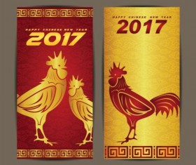 Chinese new year 2017 vertical cards vector 03