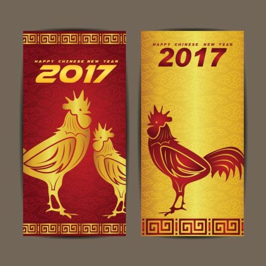 Chinese new year 2017 vertical cards vector 03