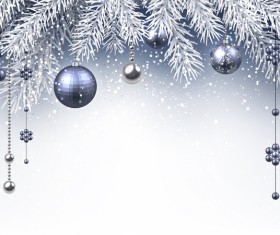 Christmas baubles decor with tree branches vector card 01