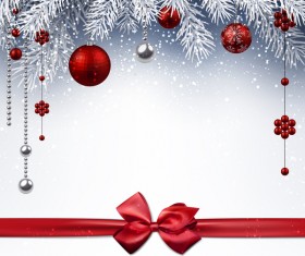 Christmas baubles decor with tree branches vector card 02