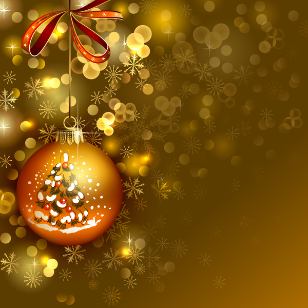 Christmas baubles with golden snowflake background vector