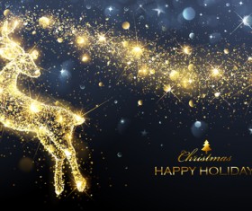 Christmas gloden background with reindeer vector 01