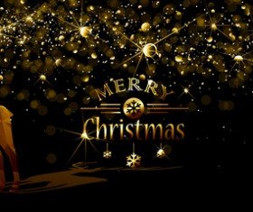 Christmas gloden background with reindeer vector 02