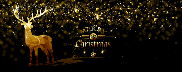 Christmas gloden background with reindeer vector 02