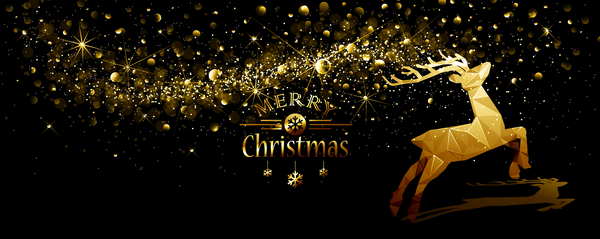 Christmas gloden background with reindeer vector 03
