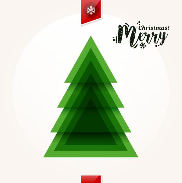 Christmas greeting card with triangle Xmas tree vector 01
