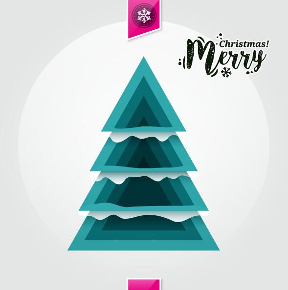 Christmas greeting card with triangle Xmas tree vector 03