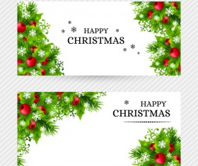 Christmas holly banners vector set