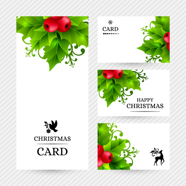 Christmas holly cards design vector 02