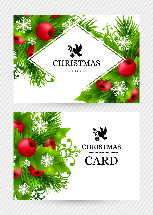 Christmas holly cards design vector 04
