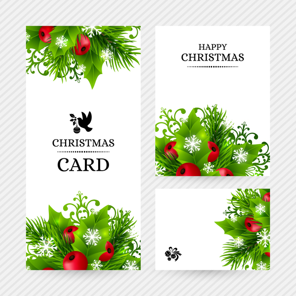 Christmas holly cards design vector 07