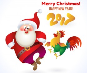 Christmas santa with 2017 new year of rooster vector