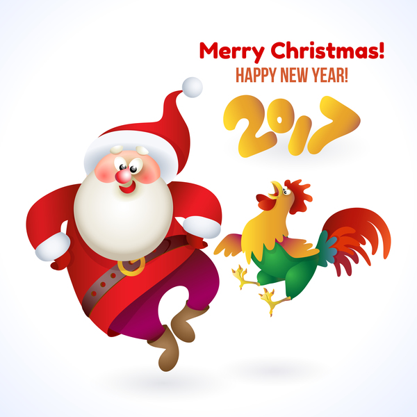 Christmas santa with 2017 new year of rooster vector