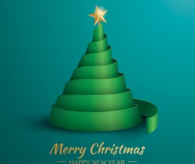 Christmas tree with ribbon design vector 01