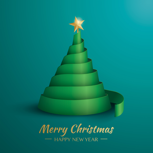 Christmas tree with ribbon design vector 01