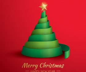 Christmas tree with ribbon design vector 02