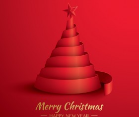 Christmas tree with ribbon design vector 03