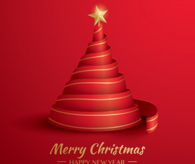Christmas tree with ribbon design vector 05
