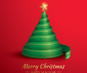 Christmas tree with ribbon design vector 06