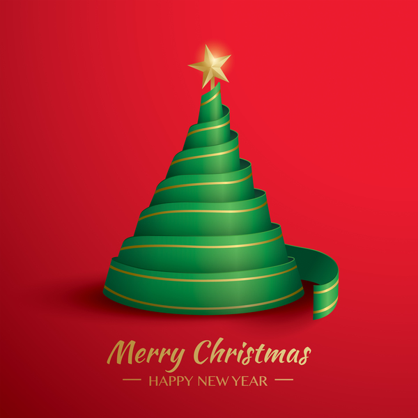 Christmas tree with ribbon design vector 06