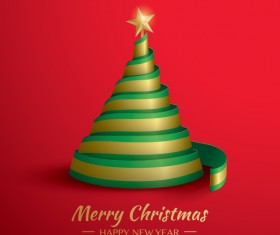 Christmas tree with ribbon design vector 07