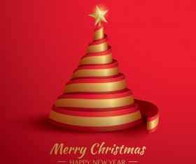 Christmas tree with ribbon design vector 08