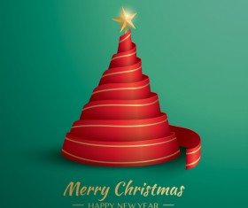 Christmas tree with ribbon design vector 09