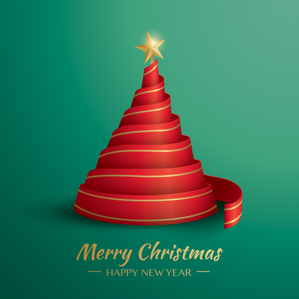 Christmas tree with ribbon design vector 09