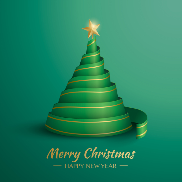 Christmas tree with ribbon design vector 10