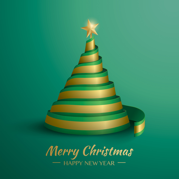Christmas tree with ribbon design vector 11